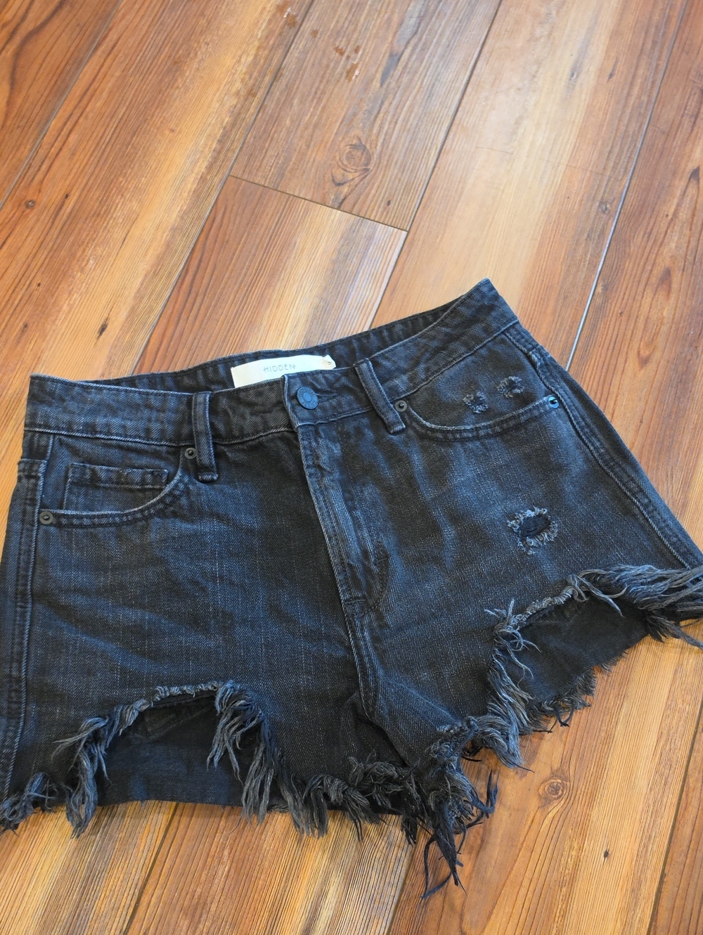 Hidden Black Distressed Frayed Denim Shorts